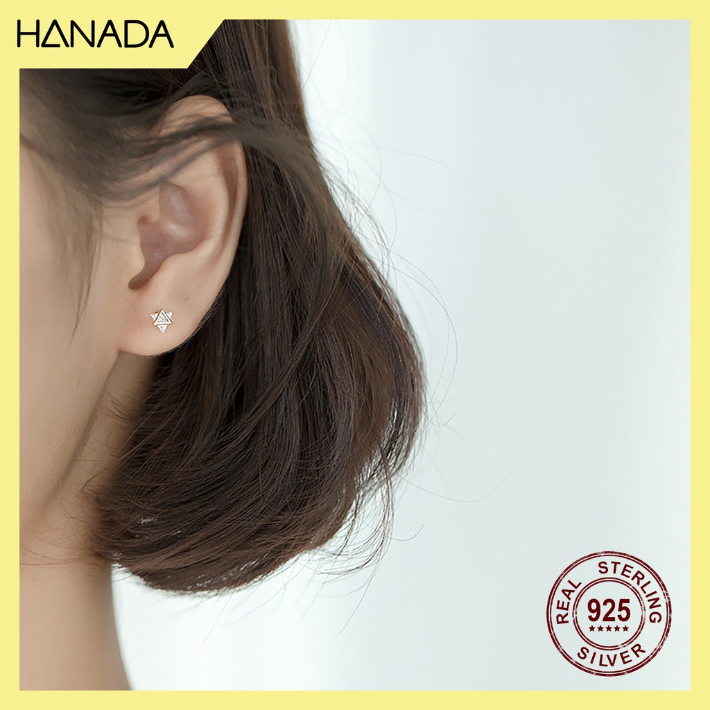 Bông Tai Bạc 925 Hanada N1234.E.2.B.120. 0629 Bông Tai Đá Tam Giác