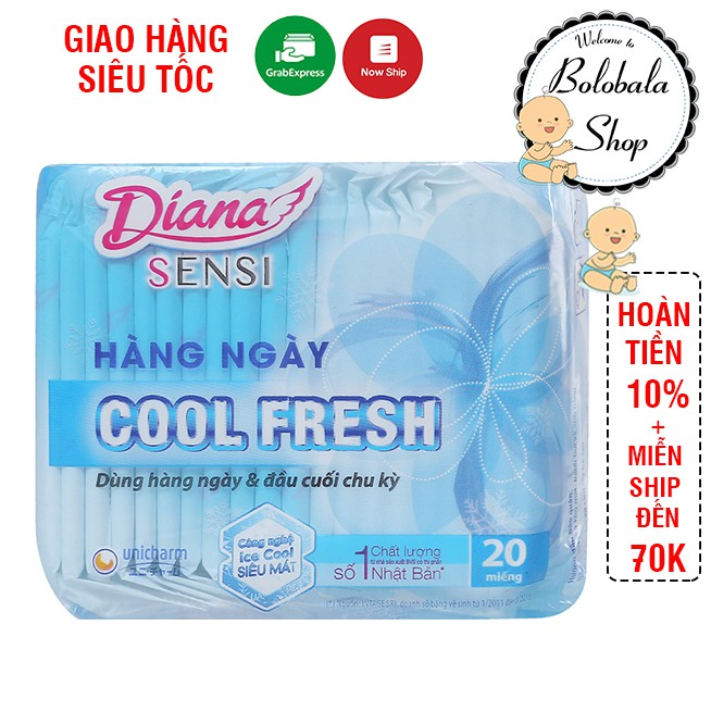 [MUA 3 TẶNG 1 TÚI ĐỰNG] Băng vệ sinh hằng ngày Diana Cool Fresh - Gói 20 miếng hàng tặng