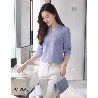 *❣️FREESHIP❣️Áo Sơ Mi Sọc Janet hai túi - Hàng thiết kế nữ