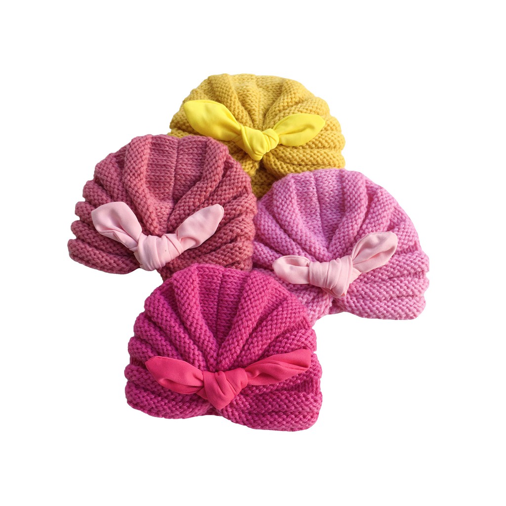 Mũ Len Dệt Kim Thắt Nơ Turban Bé Gái (3-6 Tháng) BabyBean