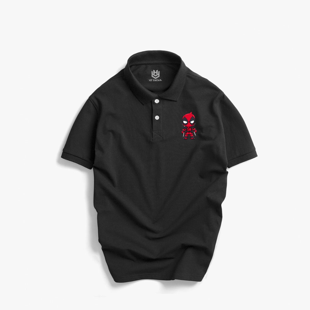 Áo Thun Polo Nam Nữ Vải Cá Sấu 4 Chiều In Logo DeadPool Phong Cách Hàn Quốc HY Korea