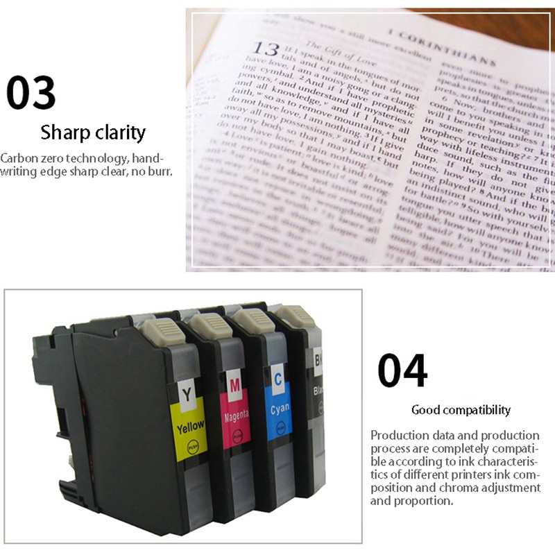 Printer Cartridges Chip Cartridge Ink Cartridge Suitable for Brother LC1280 LC1240 LC71 LC73 LC75 LC400 LC12(4 Pack)