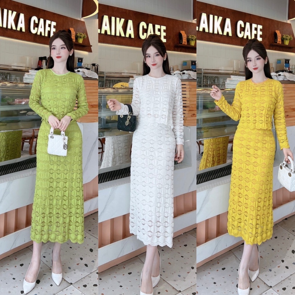 Set váy thu đông dáng dài váy dự tiệc và công sở tiểu thư siêu xinh tôn da tôn dáng