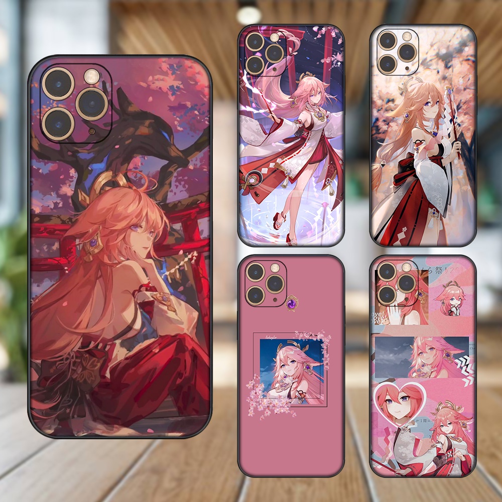 Ốp lưng iPhone 11 Pro dẻo đen cạnh vuông in hình Yae Miko Genshin Impact