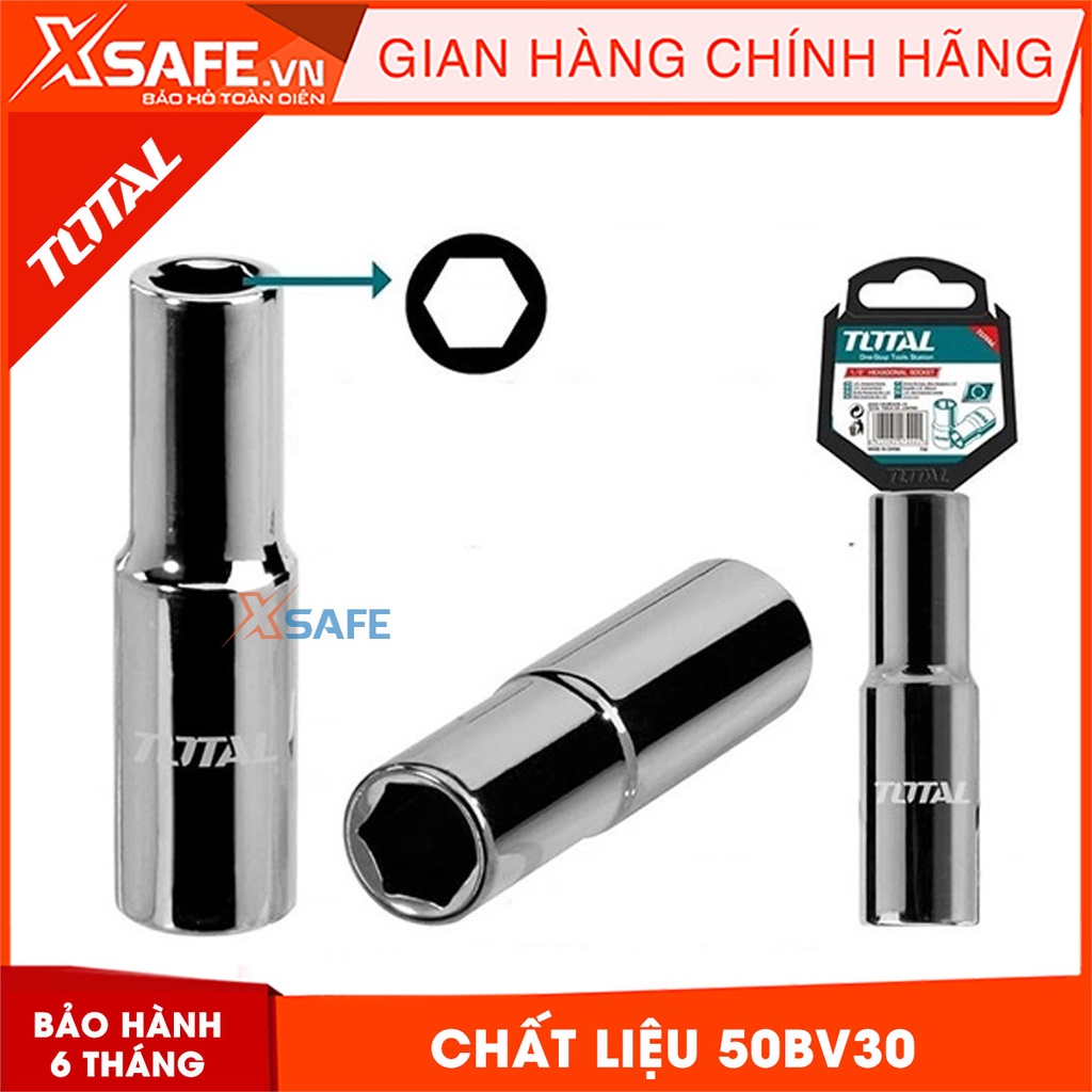 Đầu tiếp lục giác TOTAL đa dạng kích thước từ 8-32mm Đầu tiếp chất liệu 50BV30, chịu nhiệt, mạ niken đen, nhỏ gọn