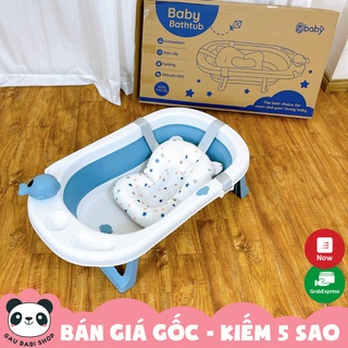 FREE SHIP Chậu tắm gấp gọn cao cấp kèm phao 9BABY màu xanh biển