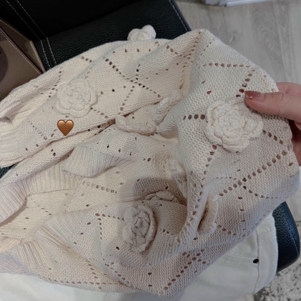 Áo croptop len sợi đính hoa 3d hàng loại 1