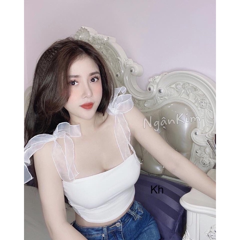 [SALE GIÁ GỐC] Áo 2 dây buộc nơ vai có ảnh thật sp 🌸kiểu dáng unisex🌸Freesize 55kg🌸phong cách Hàn Quốc