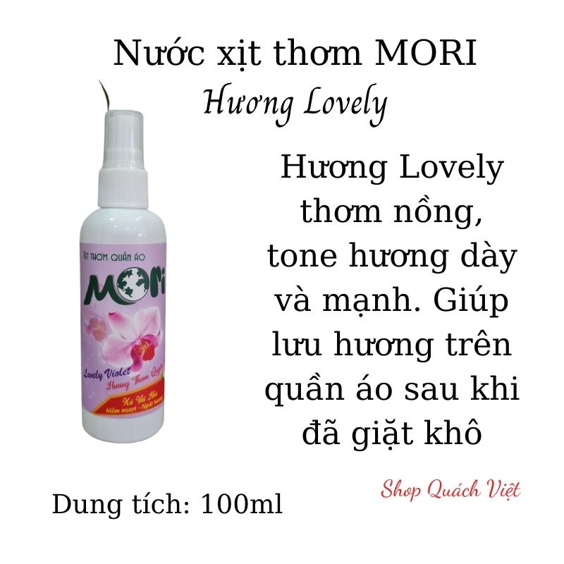 Xịt thơm quần áo MORI, hương comfor/ lovely/ luxor, dành cho tiệm giặt là, dung tích 100ml, shop quachviet