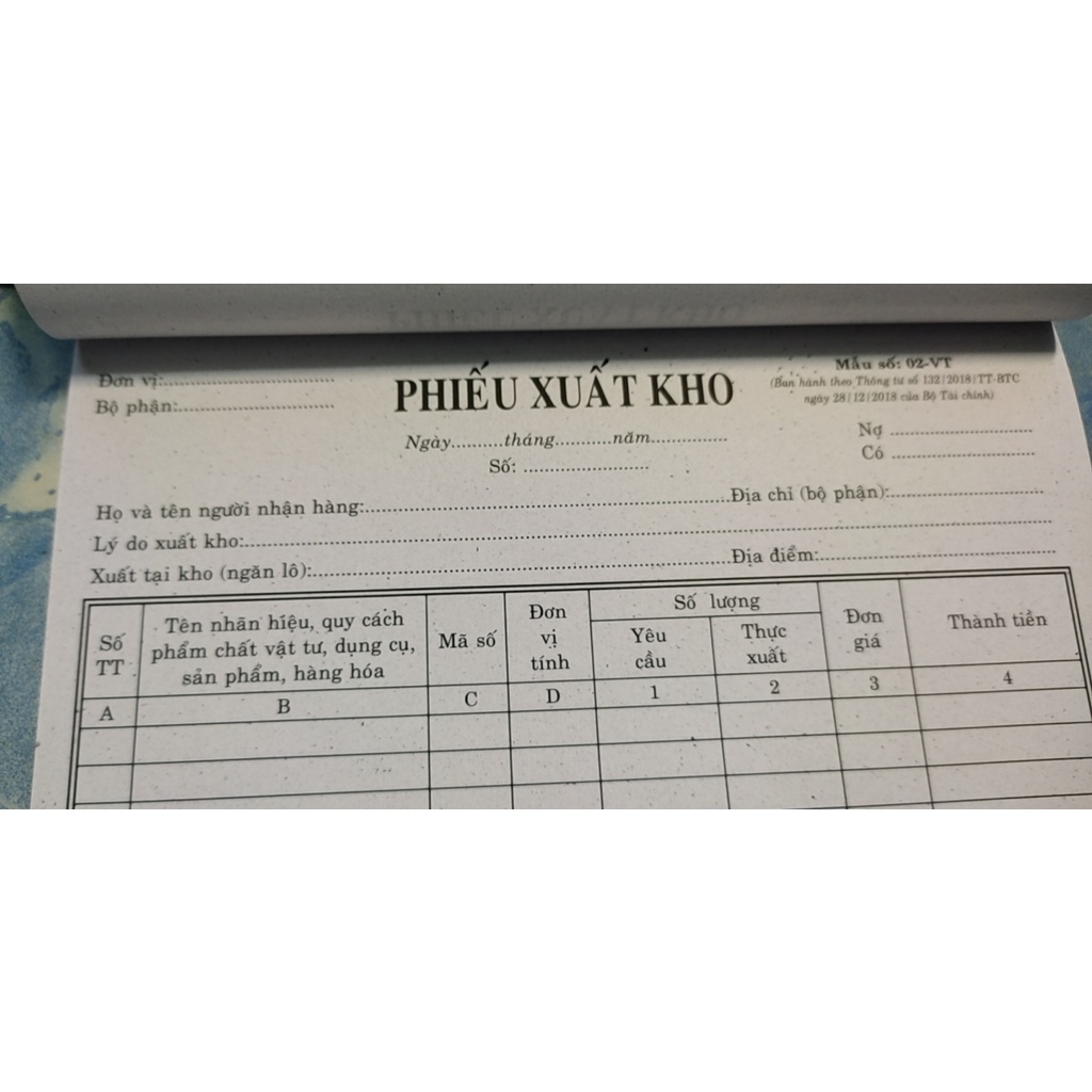 PHIẾU XUẤT KHO LỚN 19.5 x 23CM. CÓ 3 LOẠI 1 LIÊN 2 LIÊN VÀ 3 LIÊN. VI TÍNH QUỐC DUY