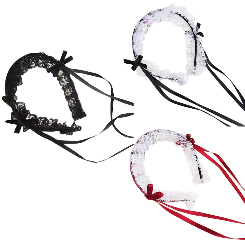 Băng đô đính nơ phối ren nhún bèo phong cách lolita Nhật Bản dành cho nữ