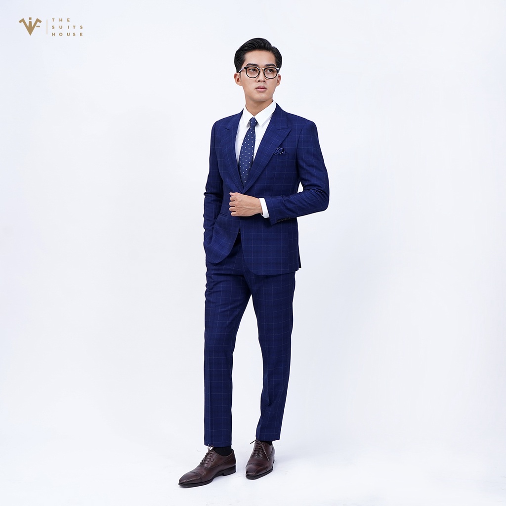 Bộ vest nam xanh đậm kẻ ô 1 khuy 2 túi, suits sartorial The Suits House