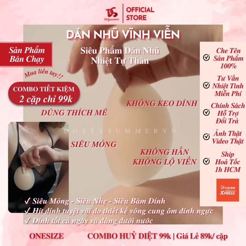 Dán Nhũ Silicone Nhiệt Tự Thân/ Tự Dính Không Keo Mỏng Dính Siêu Mềm Không Lộ Viền