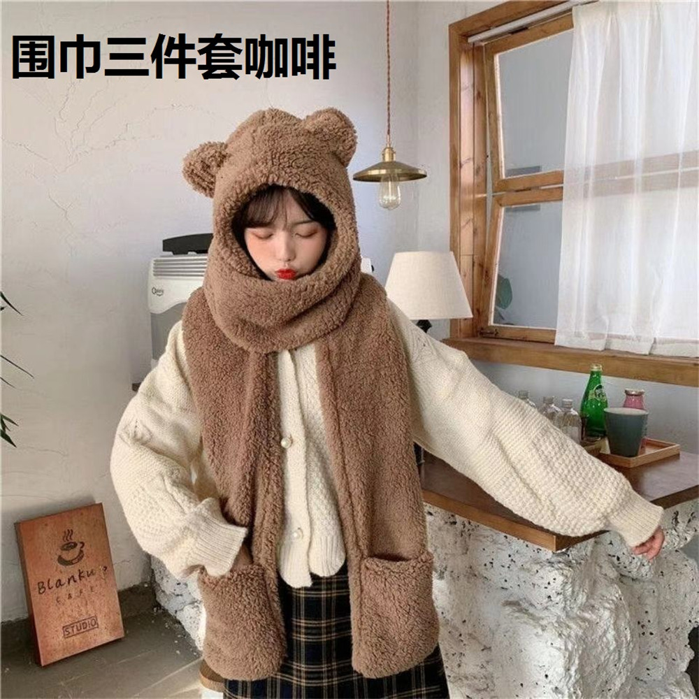 Khăn choàng cổ có mũ và găng tay/ có mũ dễ thương phong cách Hàn Quốc