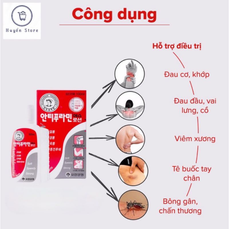 Dầu Nóng Xoa Bóp Hàn Quốc Antiphlamine 100ml Giúp Giảm Đau Nhanh Không Gây Kích Ứng