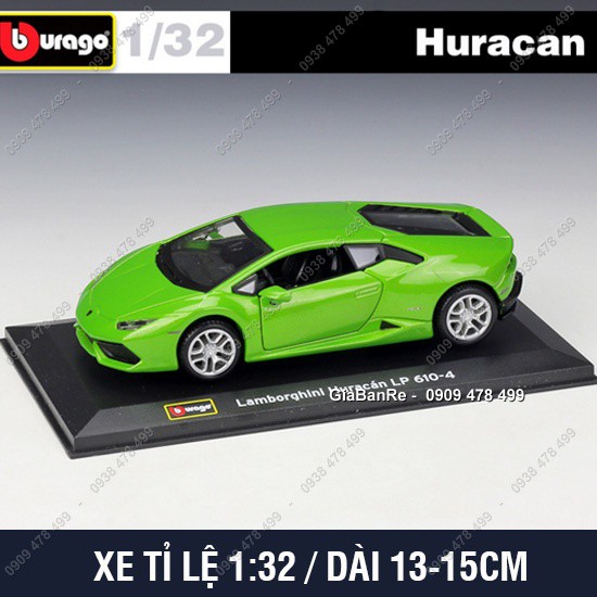 Xe Mô Hình Kim Loại Lambo Huracan Tỉ Lệ 1:32 - Bburago - Hộp Mica - Xanh - 9751.1