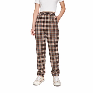 Quần Baggy BOO Nữ Lưng Cao, Vải kẻ Caro Cá Tính, Phối Túi Sau