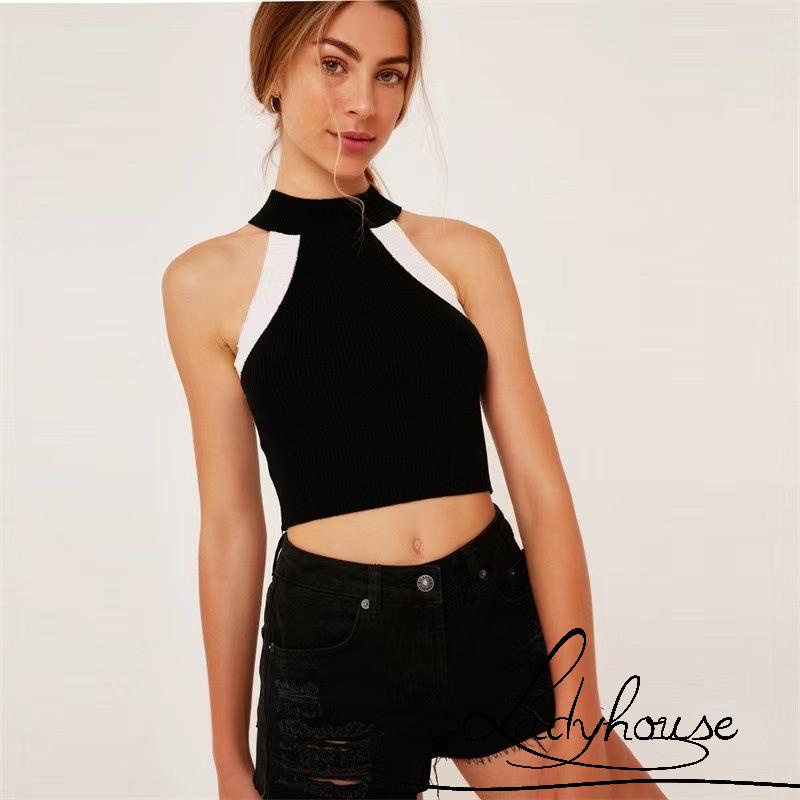 Áo Croptop Dệt Kim Cổ Tròn Màu Sắc Cầu Vồng Thời Trang Mùa Hè Cho Nữ