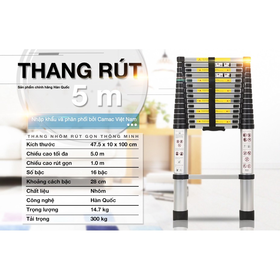 Thang nhôm 5 mét Busan korea nhôm co 6030 ảnh thật cam kết bảo hành 24 tháng