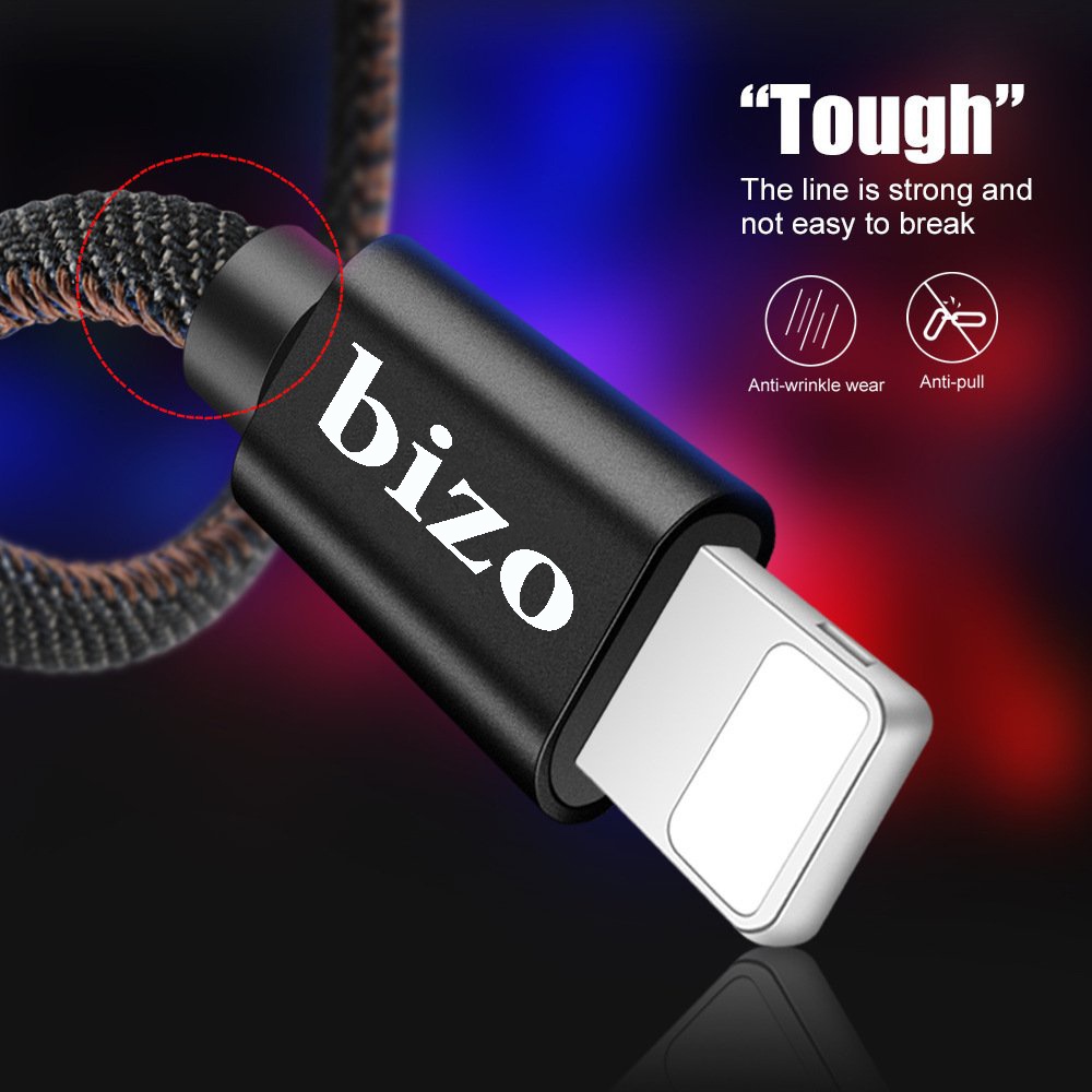 [BH 12 THÁNG] Dây sạc nhanh iphone, samsung, USB type C bọc vải denim siêu bền Bizo Z12, 5V - 2,4A, Công nghệ bizo