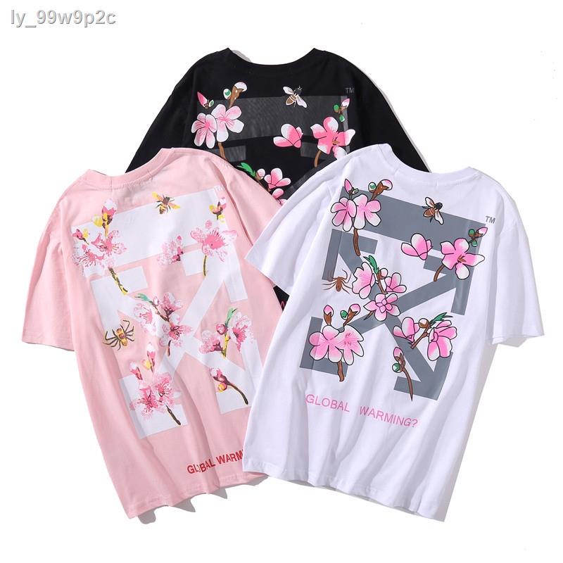 Áo Thun Thể Thao Off White Tay Ngắn Chất Liệu Cotton In Hoạ Tiết Hoa Thời Trang Cho Cặp Đôi