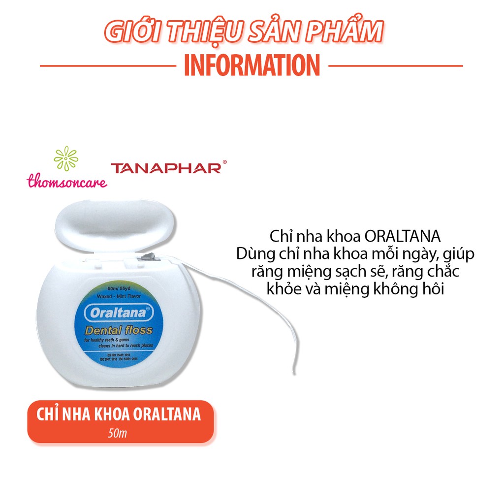 Chỉ nha khoa Oraltana Combo 5 cuộn, Chỉ kẽ răng hương bạc hà của Tanaphar Oral Tana vệ sinh răng miệng