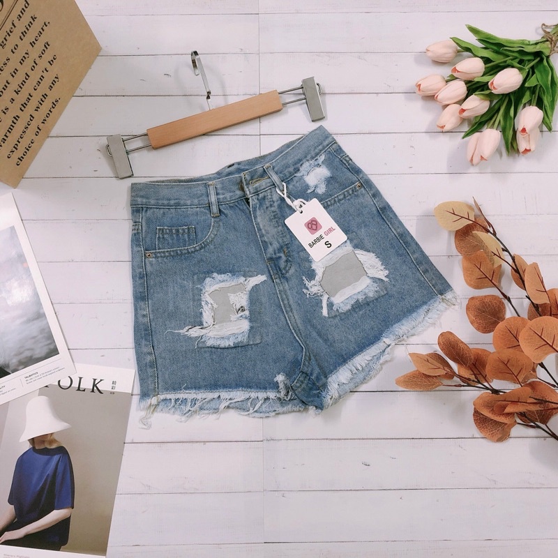 Quần short nữ jean dáng ôm mặc nhà rách lai cá tính, thiết kế phối sọc cách điệu siêu ngầu MQ Fashion Z01