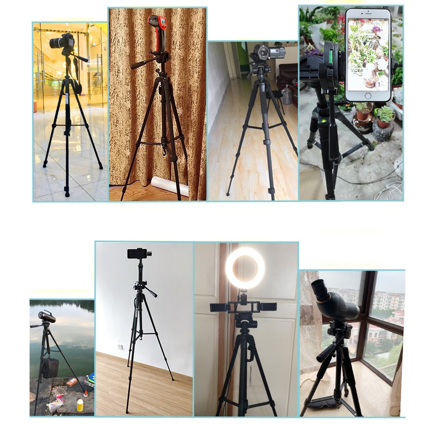 Tripod, giá đỡ điện thoại máy ảnh Weifeng WT-3520 khung nhôm cao cấp tải trọng 3kg có túi đeo tặng kèm kẹp điện thoại