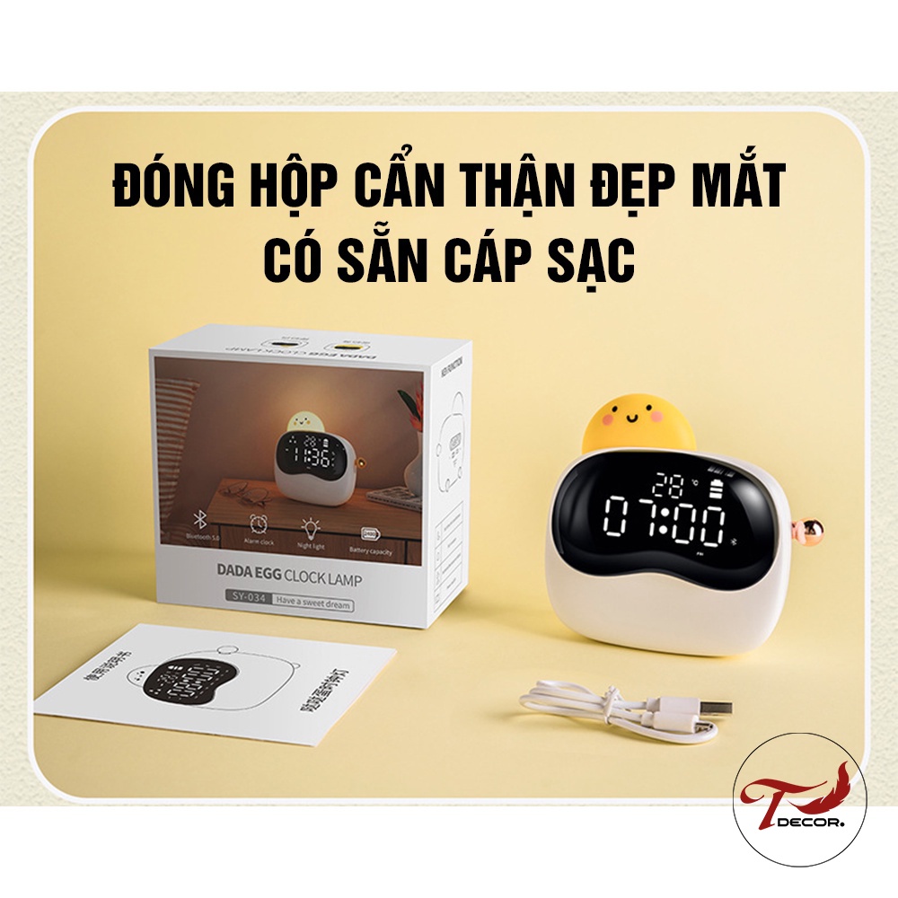 Đồng Hồ Bé Trứng Cute-Đồng Hồ Decor Trang Trí Bàn Học, Bàn Làm Việc-Kiêm Đèn Ngủ-Kết Nối ĐT Thông Minh Kèm Sạc USB - T