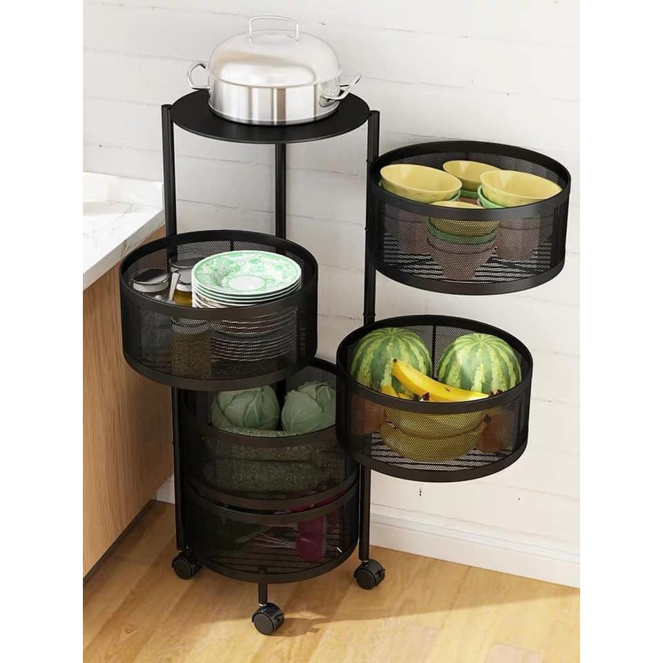 KỆ SẮT GIỎ TRÒN DI ĐỘNG BÁNH XE XOAY 360 ĐỘ ĐỰNG ĐỒ  NHÀ BẾP ĐA NĂNG.(GIÁ SỐC)
