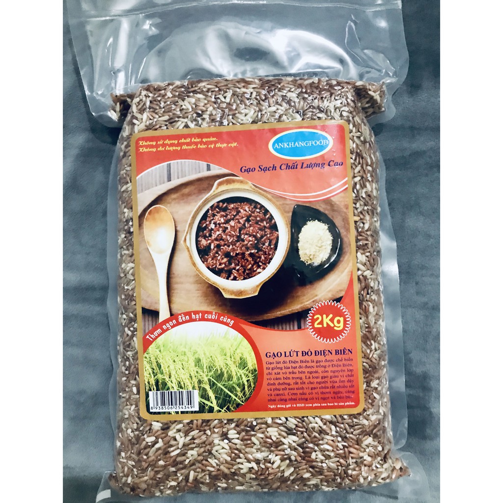 2Kg gạo lứt đỏ Điện Biên hút chân không An Khang Food - gạo dẻo, không ngâm, giảm cân