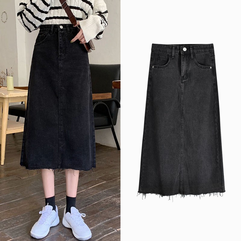 Chân váy XIAOZHAINV vải denim dáng chữ A lưng cao thời trang dành cho nữ