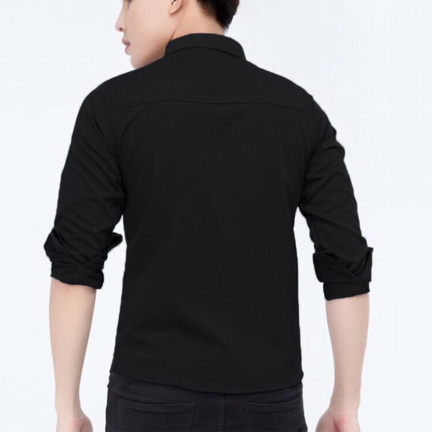 Áo sơ mi nam đen Nazingo, chất lụa cotton thoáng mát dày dặn