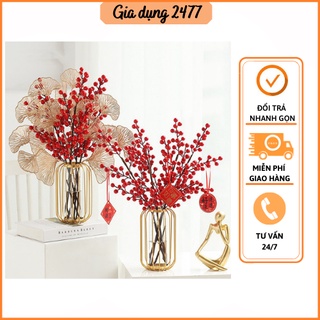 Bình hoa đào đông đỏ tài lộc Hoa giả decor Lọ hoa để bàn trang trí phòng khách ngày tết