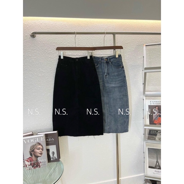 Chân váy jean dài xẻ sau chất co dãn hàng QCL1