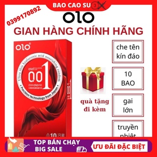 Bao cao su olo 001 nourishing đỏ, bcs gai, siêu mỏng, truyền nhiệt cao cấp hộp 10bcs