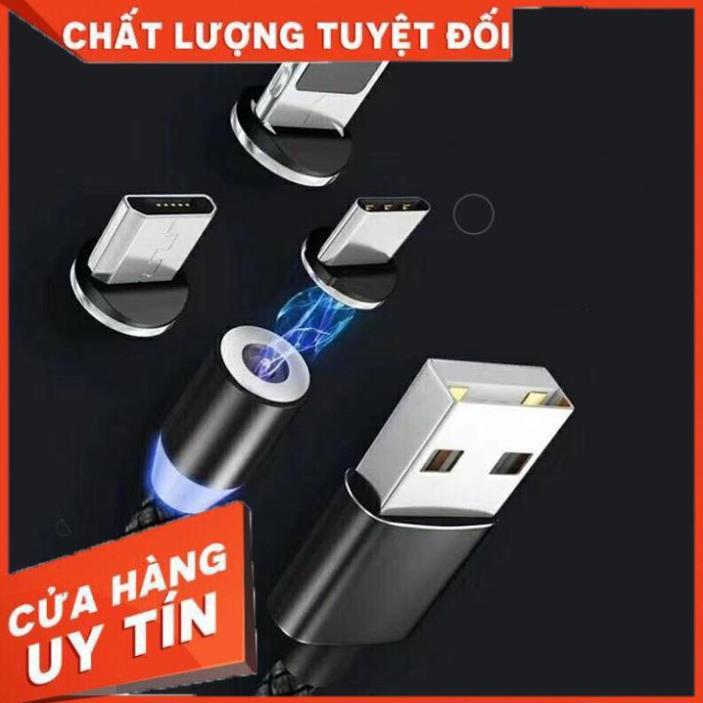 Cáp sạc từ hút nam châm 3 đầu Điện Thoại Phone Táo | micro USB | Type C xoay 360 độ dây dù,có LED cao cấp