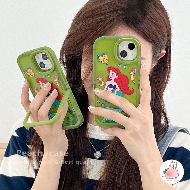 Ốp Điện Thoại TPU Dẻo Họa Tiết Nàng Tiên Cá Kèm Giá Đỡ Tàng Hình Cho iPhone 14 13 12 Pro Max 11 Xr Xs Max X