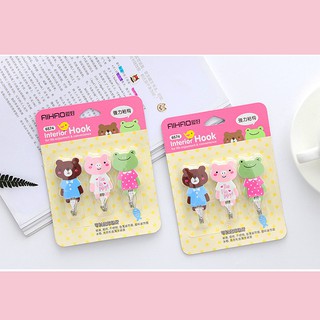 HCM - Set 3 móc dán tường treo đồ hình Gấu Ếch Heo