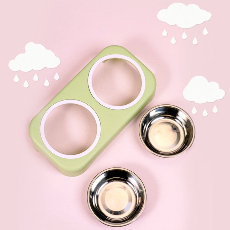 Youyo Bát Đựng Thức Ăn Cho Thú Cưng 2 Trong 1 Bằng Thép Không Gỉ Màu Xanh Lá / Hồng / Xanh Dương Có Thể Tháo Rời