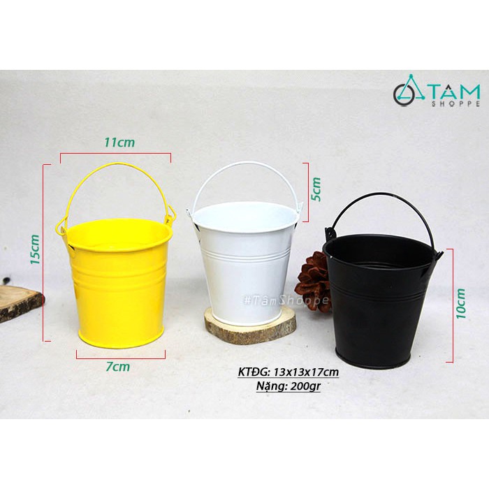 [SƠN TĨNH ĐIỆN] Xô thiếc mini Vintage đơn màu trang trí ĐK11cm FE-XTH-01