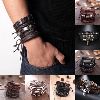 Vòng Tay Da Nhiều Lớp Đính Mặt Kim Loại Phong Cách Vintage 16 Kiểu