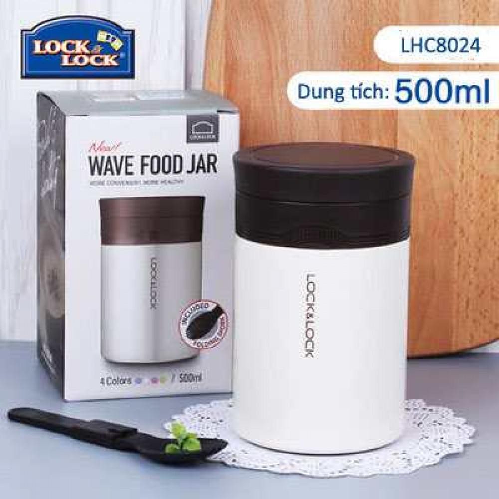 Hộp Giữ Nhiệt Đựng Thức Ăn Lock&Lock New Wave Food Jar LHC8024 500ml Kèm Bình Nước Thuỷ Tinh Và Túi Vải (Mẫu Ngẫu Nhiên)