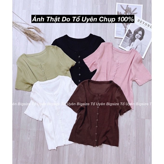 (T.U Bigsize 50-80kg) Áo Croptop Sơ Mi Cộc Tay Cổ Tròn Bổ Trụ V Hàng QC