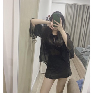 Áo chiffon tay loe cột nơ sexy f21