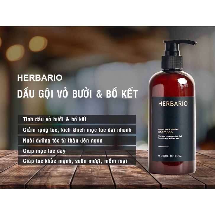 Dầu gội vỏ bưởi và bồ kết HERBARIO 300ml giảm rụng tóc, phục hồi tóc