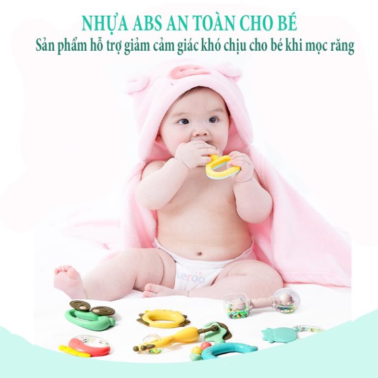 Bộ đồ chơi xúc xắc gặm nướu lục lạc cầm tay cho bé trẻ sơ sinh tiệt trùng siêu cao cấp có hộp đựng hình cá heo hộp 9 ct