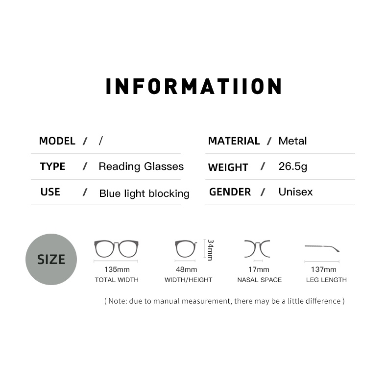 Mắt Kính Đọc Sách H011 Với Gọng Kim Loại Nhẹ Linh Hoạt 100 150 200 250 300 350 400