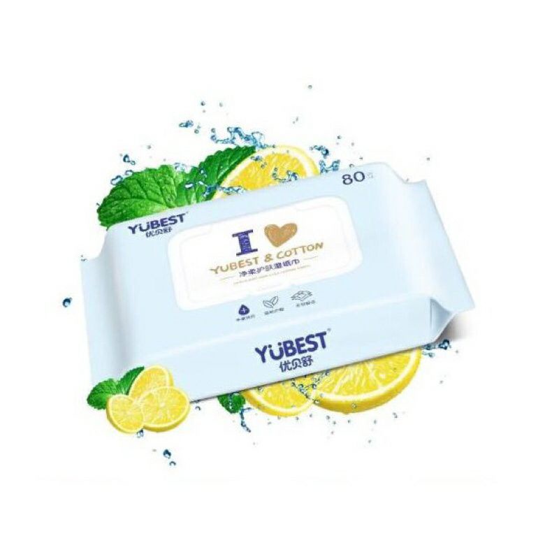 Khăn giấy ướt yubest nội địa trung gói 80 tờ(=500gram) có nắp đậy