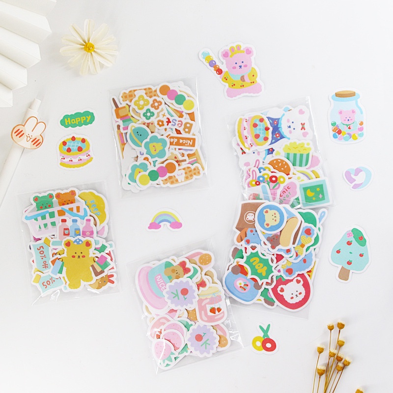 Set 40 miếng sticker hoạt hình ngộ nghĩnh cute MODINA, hình dán sticker trang trí